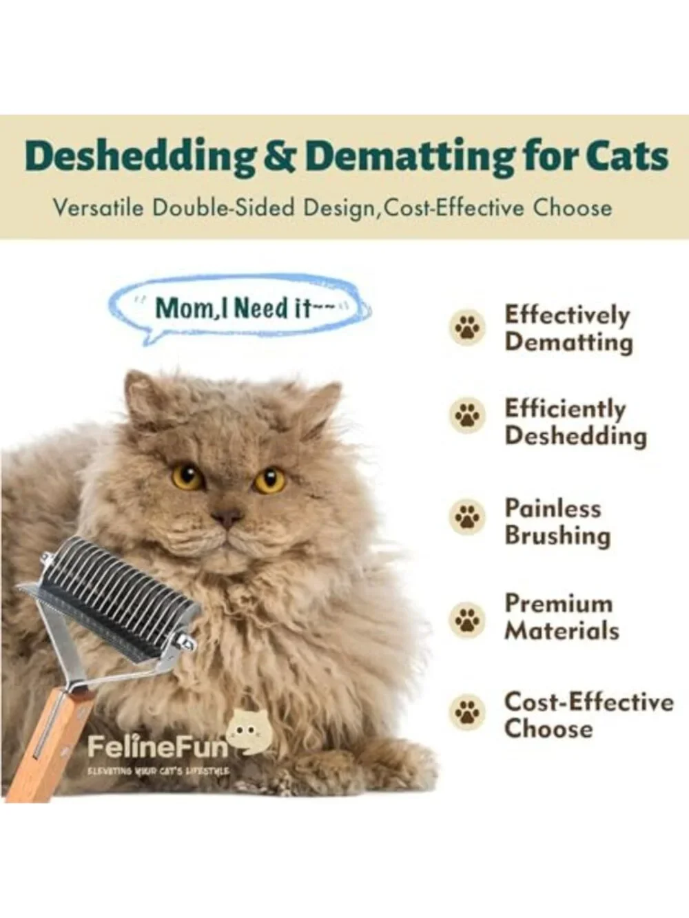 2-in-1 Cat Brush for Dematting & Deshedding, Undercoat Rake & Shedding Comb